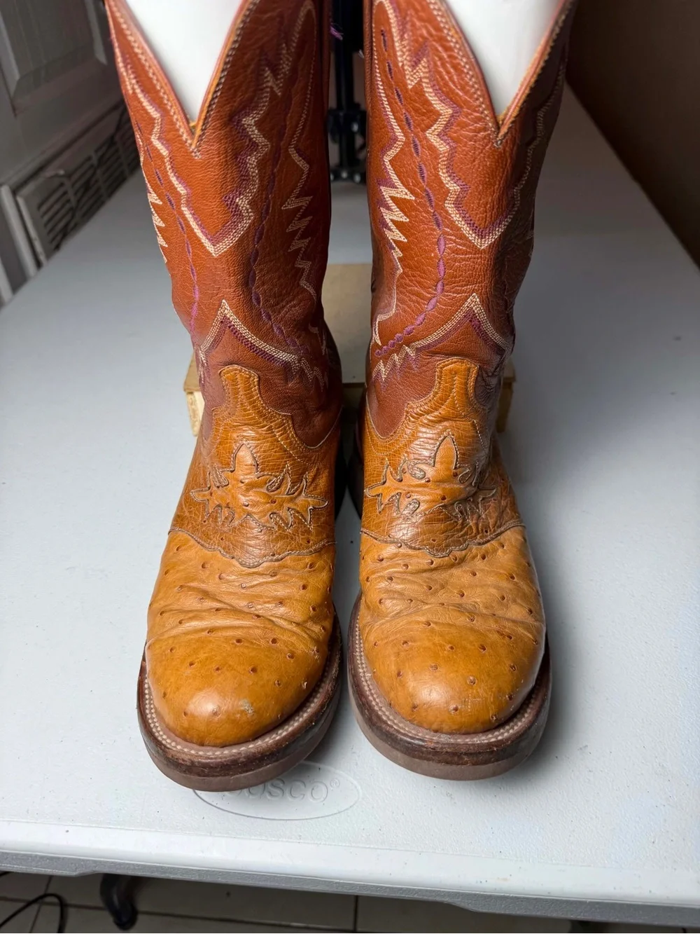 Lucchese 2000 Full Quill Ostrich Skin Tan Leather Western Cowboy Boots Sz 7
